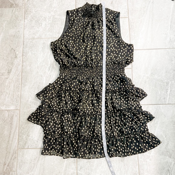 MSK Black Tiered Halter Dress Gold Polka Dots Size Medium - Picture 7 of 9